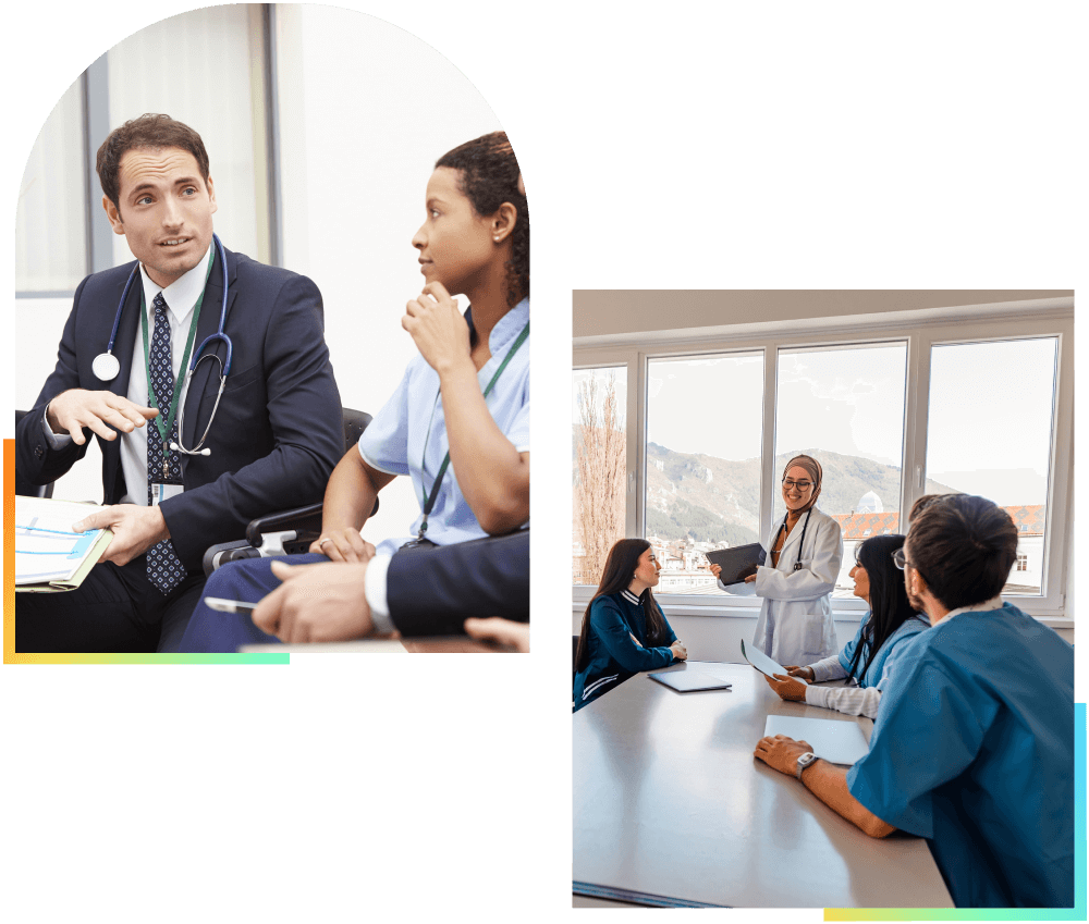 Doctors and nurses in a meeting.
