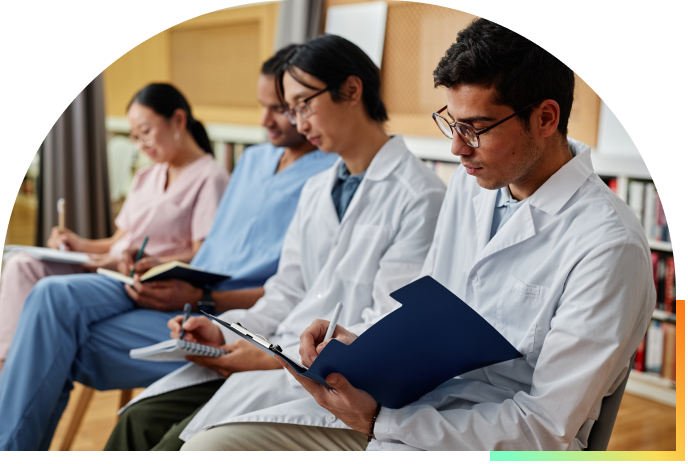 Doctors and nurses in a meeting.
