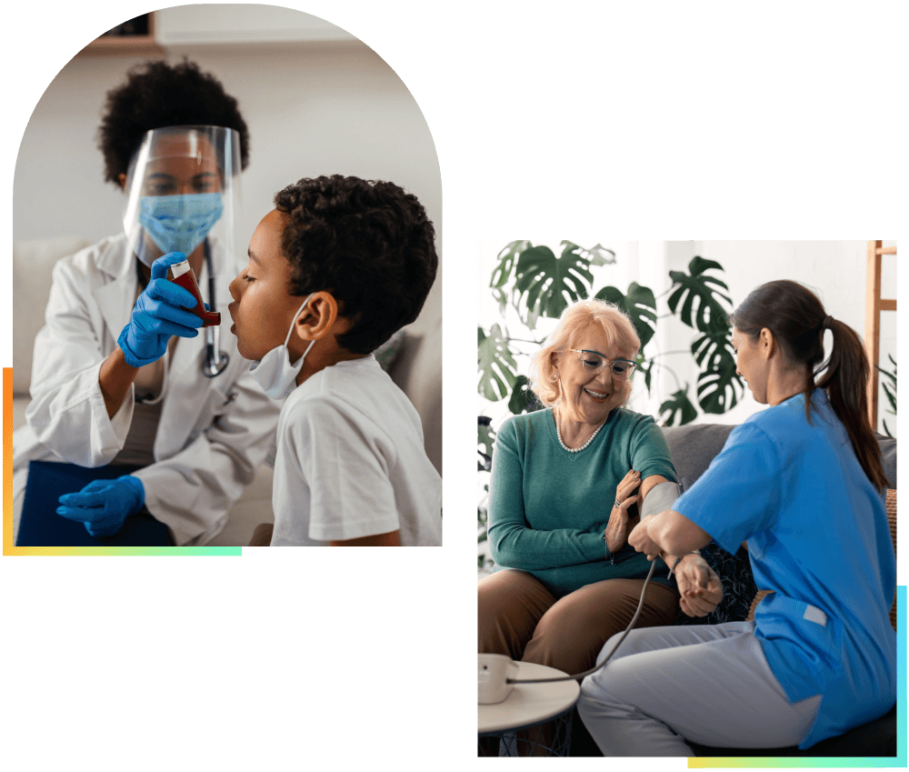 Nurse aiding older woman